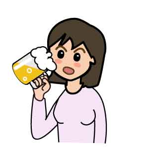 イラスト:ビールを飲んでいる女性