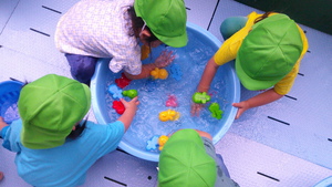 水を触って遊んでいる様子