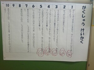 写真：教室の掲示「学習計画表」